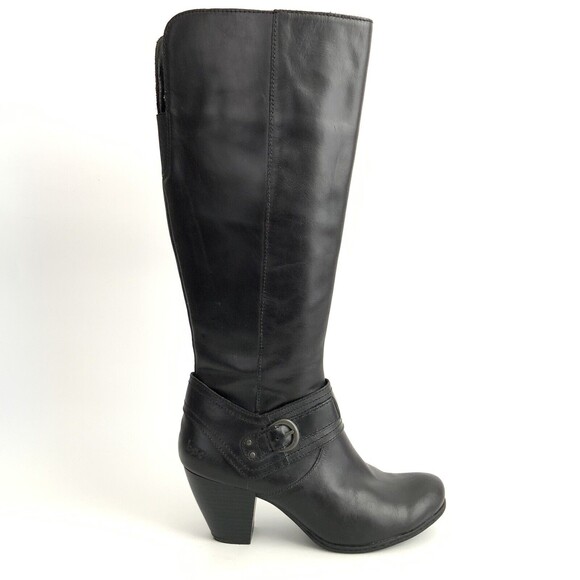 BOC by Born Boots 7.5M Black Tall Leather Harness Buckle Zip Up - Picture 2 of 12